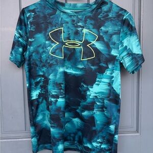 Under Armour Performance Tee - Teal/Black Camo Print with Neon Logo